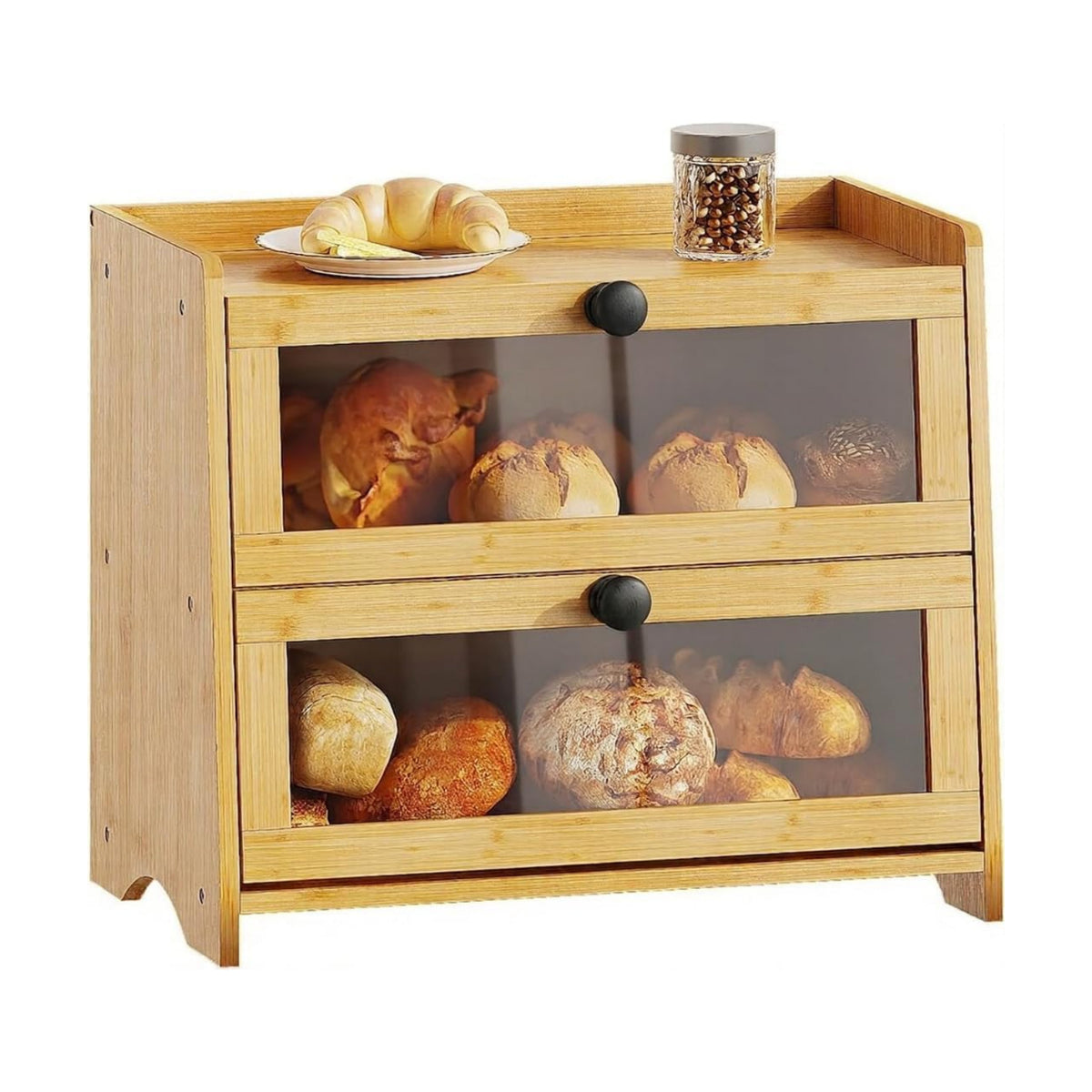 BAMBANG Bread Box for Kitchen Countertop, Extra Large Bamboo Bread Storage Container for Homemade Bread, Double Layer