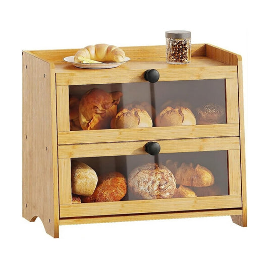 BAMBANG Bread Box for Kitchen Countertop, Extra Large Bamboo Bread Storage Container for Homemade Bread, Double Layer