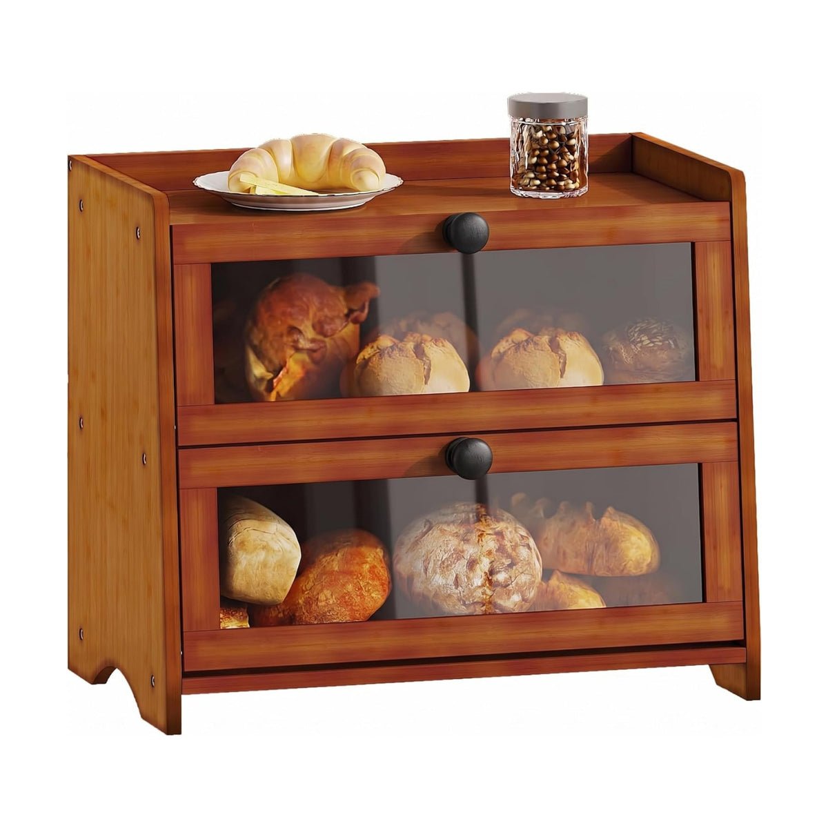 BAMBANG Bread Box for Kitchen Countertop, Extra Large Bamboo Bread Storage Container for Homemade Bread, Double Layer