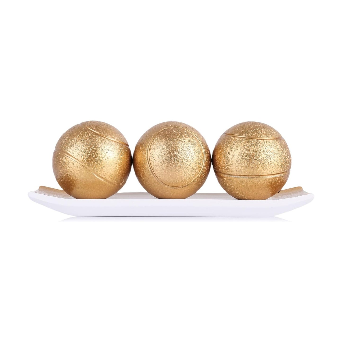 Small Decorative Tray and Orbs Balls Set / White Gold