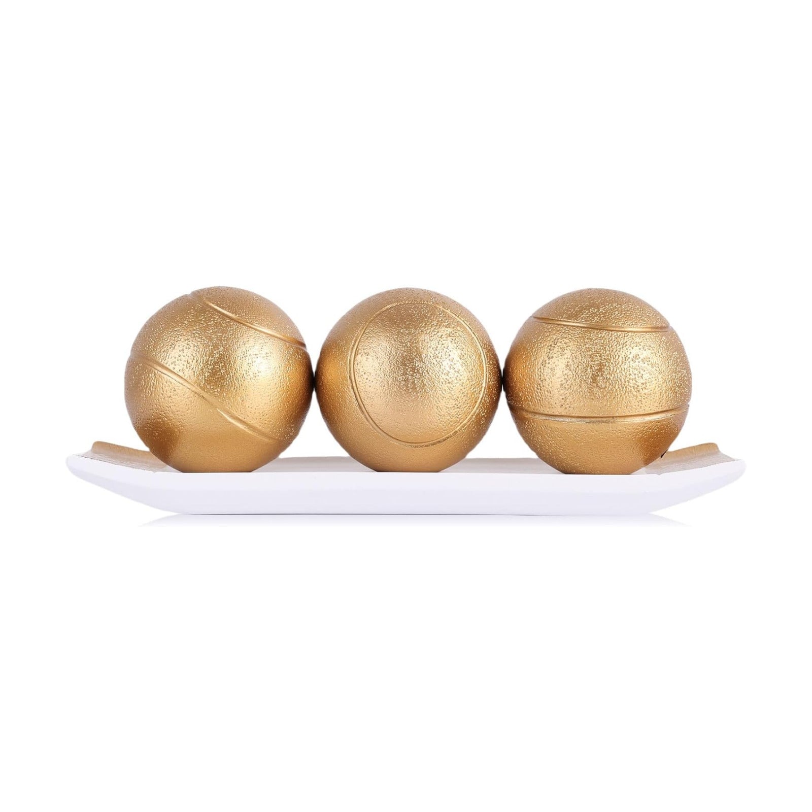 Small Decorative Tray and Orbs Balls Set / White Gold