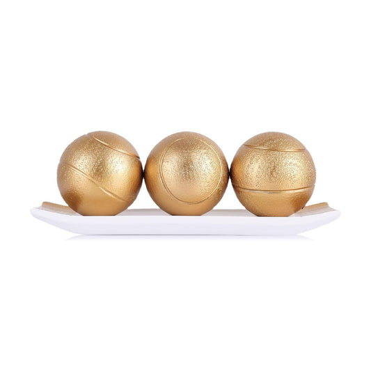 Small Decorative Tray and Orbs Balls Set / White Gold