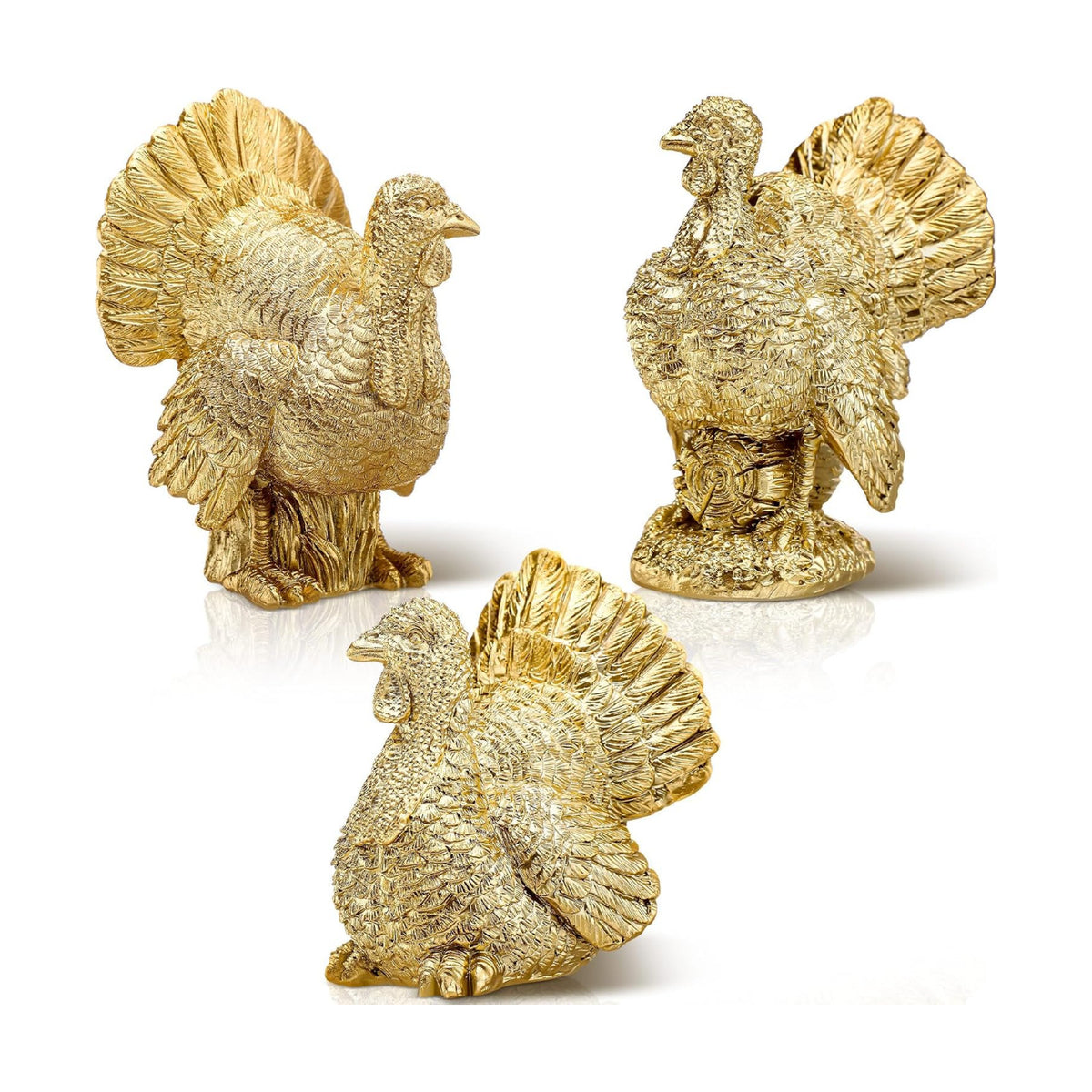 VioraWhite 3 Pack Fall Thanksgiving Turkey Decor Gold Resin Turkey Figurine