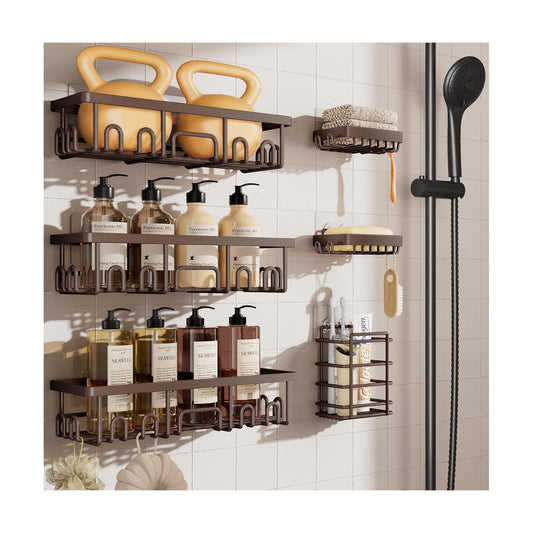 Veken Shower Caddy 6-Pack, No Drilling & Rustproof, Waterproof Adhesive Shelves Rack with Soap Holder, Large Capacity