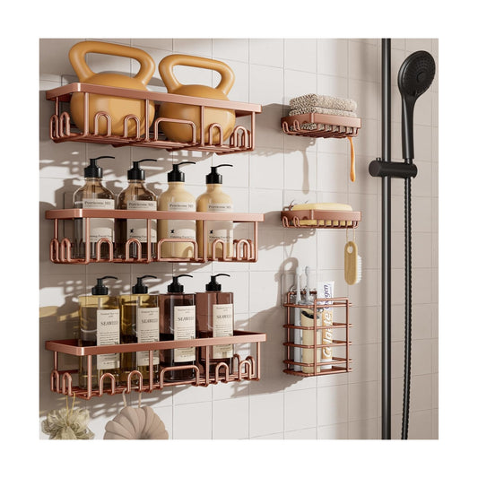 Veken Shower Caddy 6-Pack, No Drilling & Rustproof, Waterproof Adhesive Shelves Rack with Soap Holder, Large Capacity