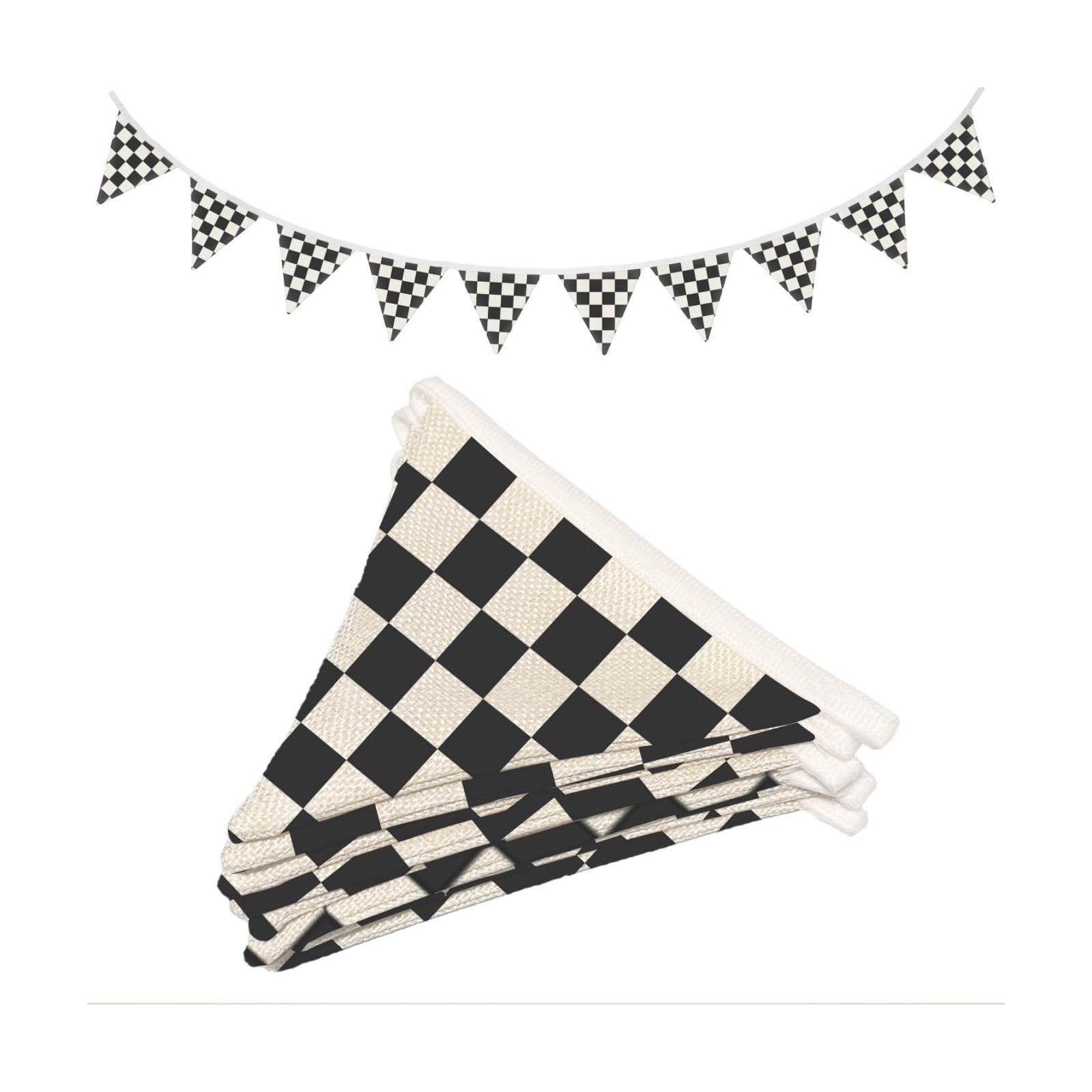 Black and White Checkered Garland Triangle / 01-black and White Checkered