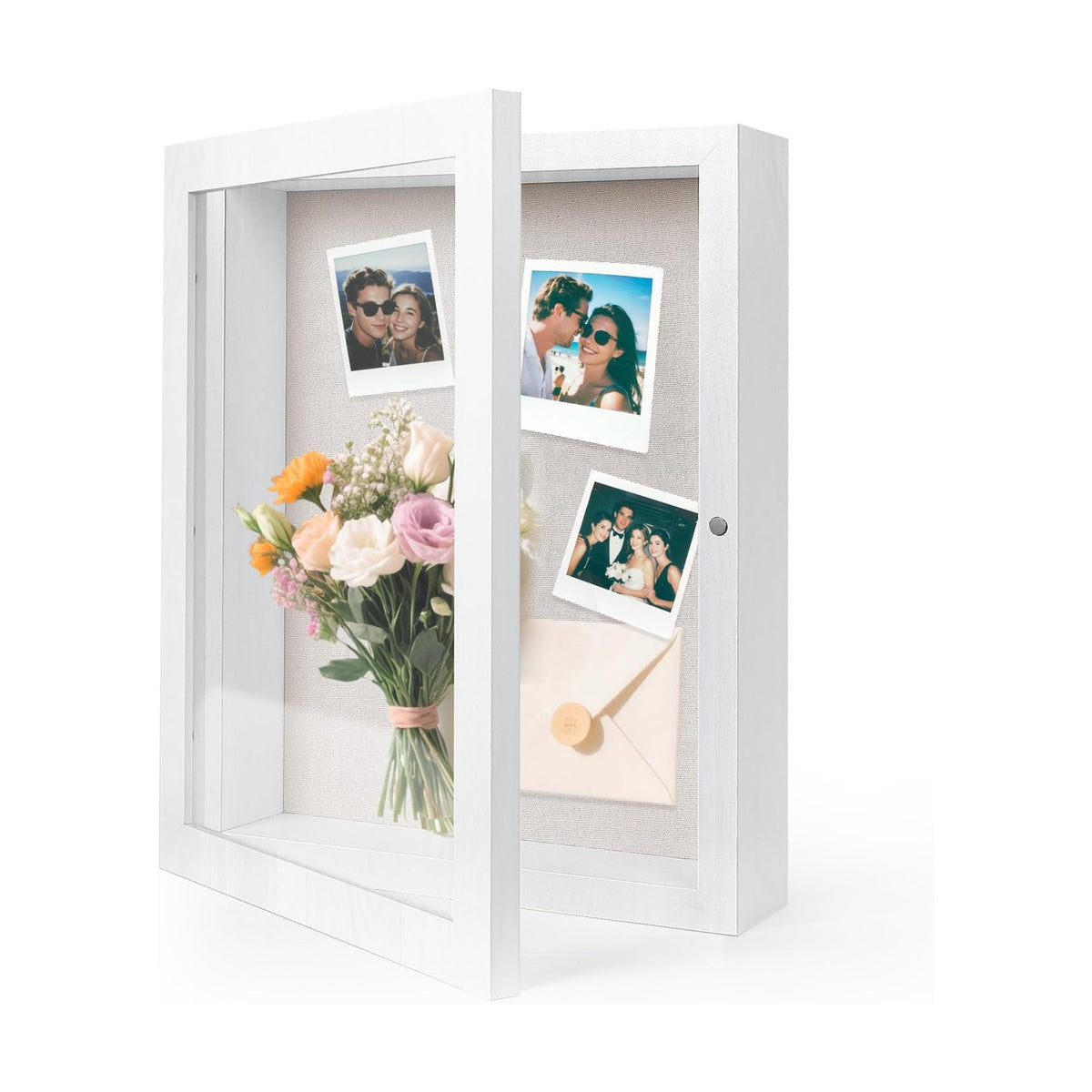 HOUSE DAY 11x14 Deep Shadow Box Frame with Linen Back, Pins, White | 2.4 in Usable Depth for Pet, Baby Keepsakes