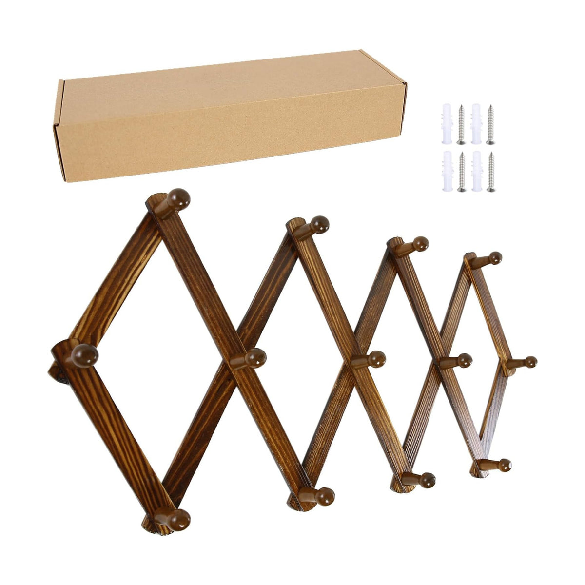 AMAPON Accordion Wall Hanger Expandable Coat Hat Rack 13Peg (Walnut) 2 Pack | Hang Hats Jackets Coffee Mug Purses