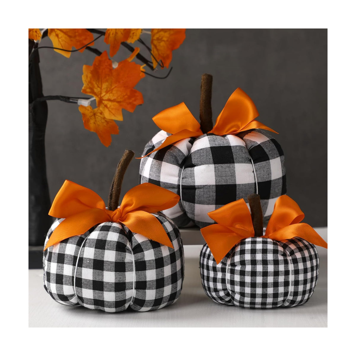 Beeveer 3 Pcs Fall Pumpkins Decor Black and White Farmhouse Decorative