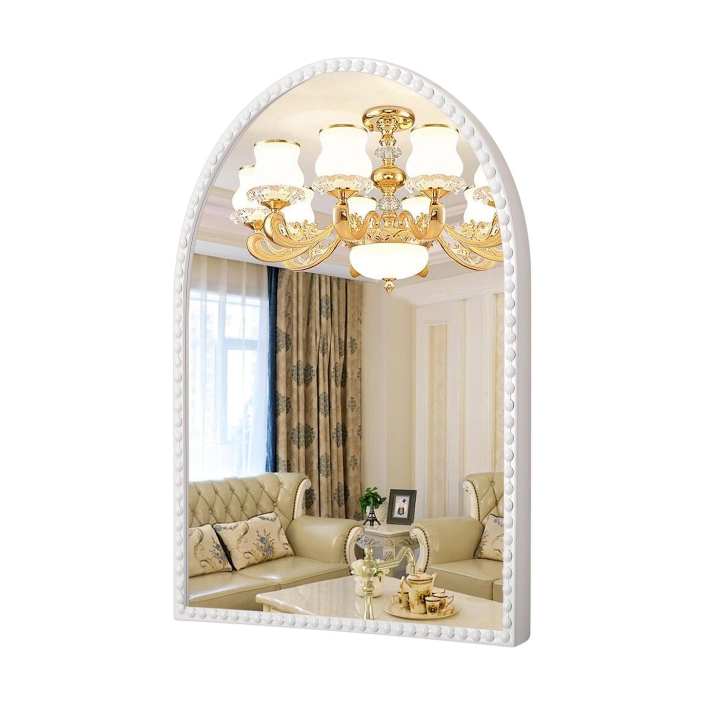 Beaded Framed Metal Accent Wall Mirrors Decorative Bathroom Living Room / 30"L x 20"W / White