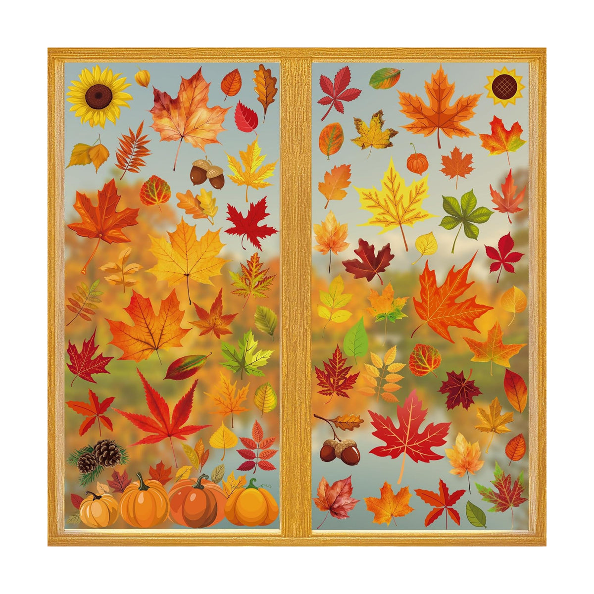 9 Sheets Fall Decorations, 274 PCS Fall Window Clings, Double Sided Autumn Stickers with Maple Leaves Pumpkin Nuts, Autumn Window Clings for Party Thanksgiving Decor Indoor Outdoor Accessories