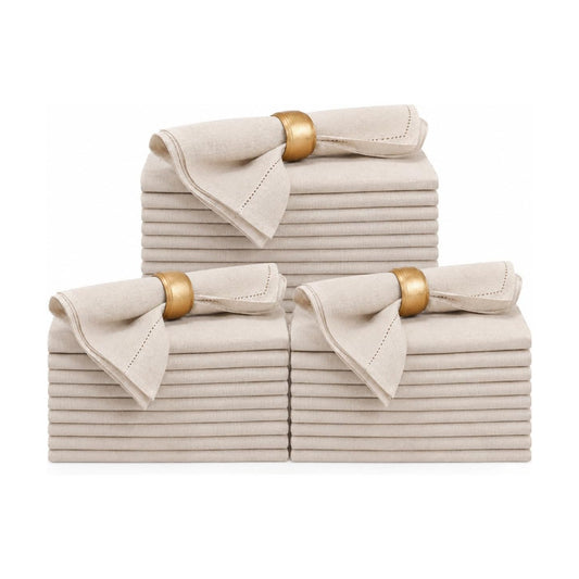 Bedding Craft Linen Cloth Dinner Napkins, 18x18, Set of 72 | Flax cotton blend, hemstitched mitered corners, 6-dozen