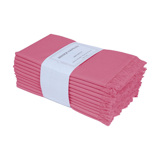 Bedding Craft Cotton Cloth Dinner Napkins Set of 12 – 18x18 Baby Pink with Frayed Selvedge Edges – Reusable Machine