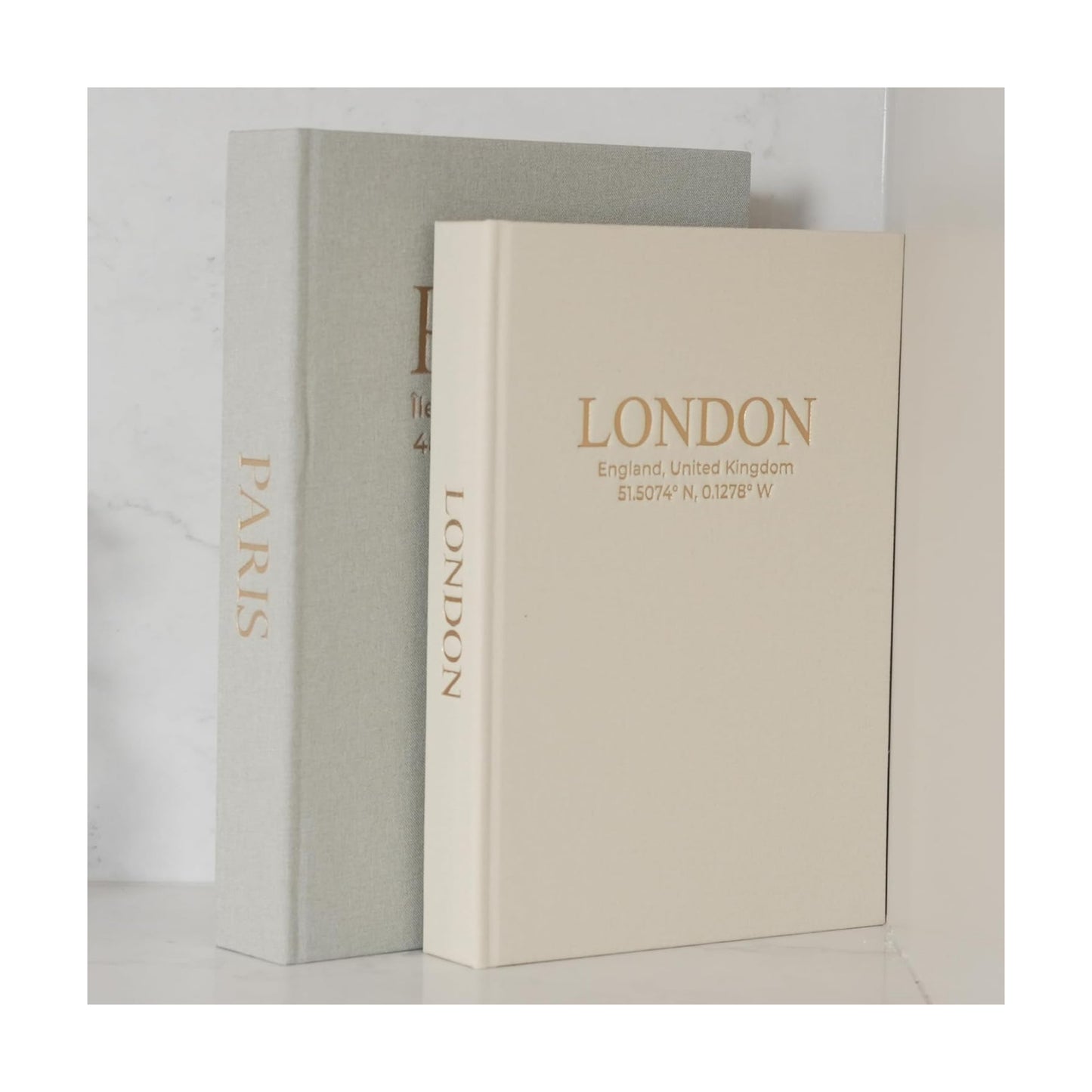 Faux Linen Book Boxes / Cream/green / Modern / Set of 2