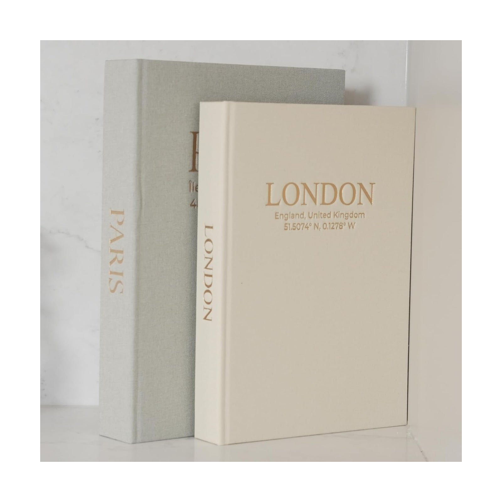 Faux Linen Book Boxes / Cream/green / Modern / Set of 2