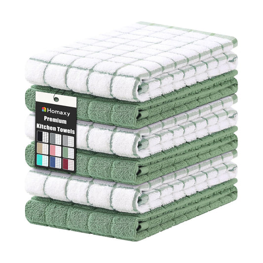 Homaxy Large Premium Cotton Kitchen Towels 16"x 28", 6 Pack, Grass Green | Natural Ring Spun 390 GSM Dish Towels, Super