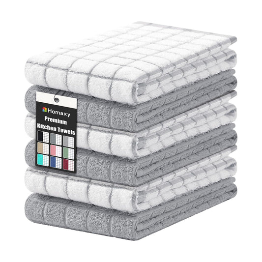 Homaxy Large Premium Cotton Kitchen Towels 16"x 28", 6 Pack, Light Grey | Natural Ring Spun 390 GSM Dish Towels, Super