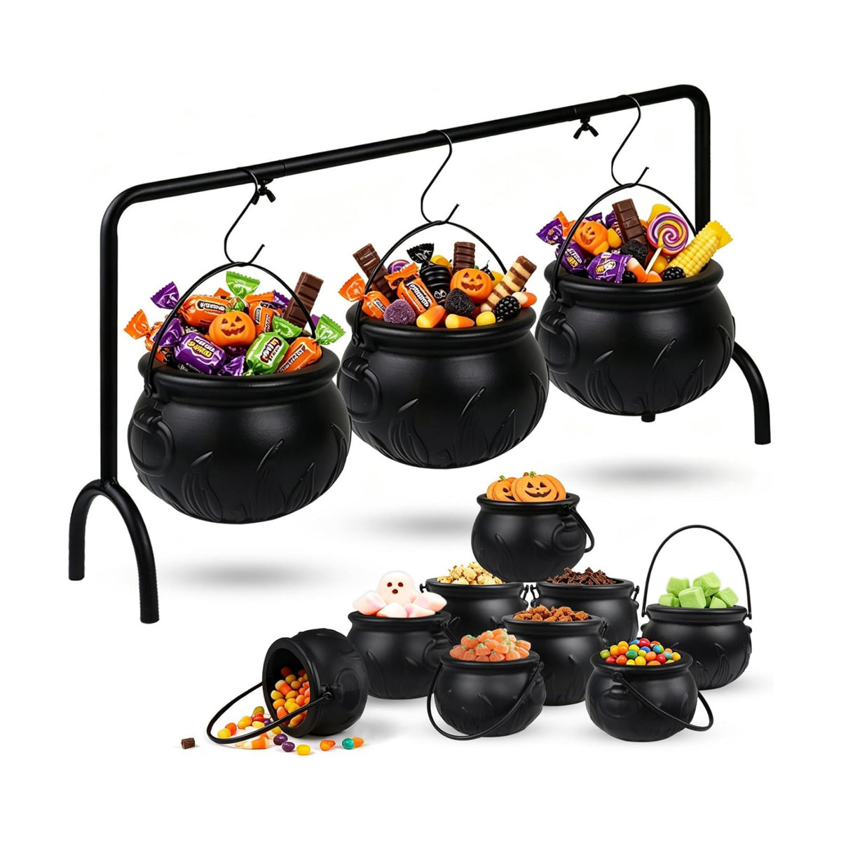 Cauldron Halloween Decor, 12 Pcs Hanging Witches Cauldron Serving Set Bowls