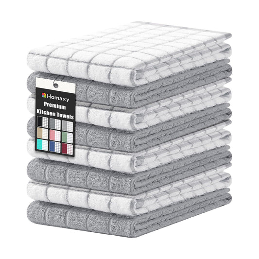 Homaxy Large Premium Cotton Kitchen Towels 16"x 28", 8 Pack, Light Grey | Natural Ring Spun 390 GSM Dish Towels, Super