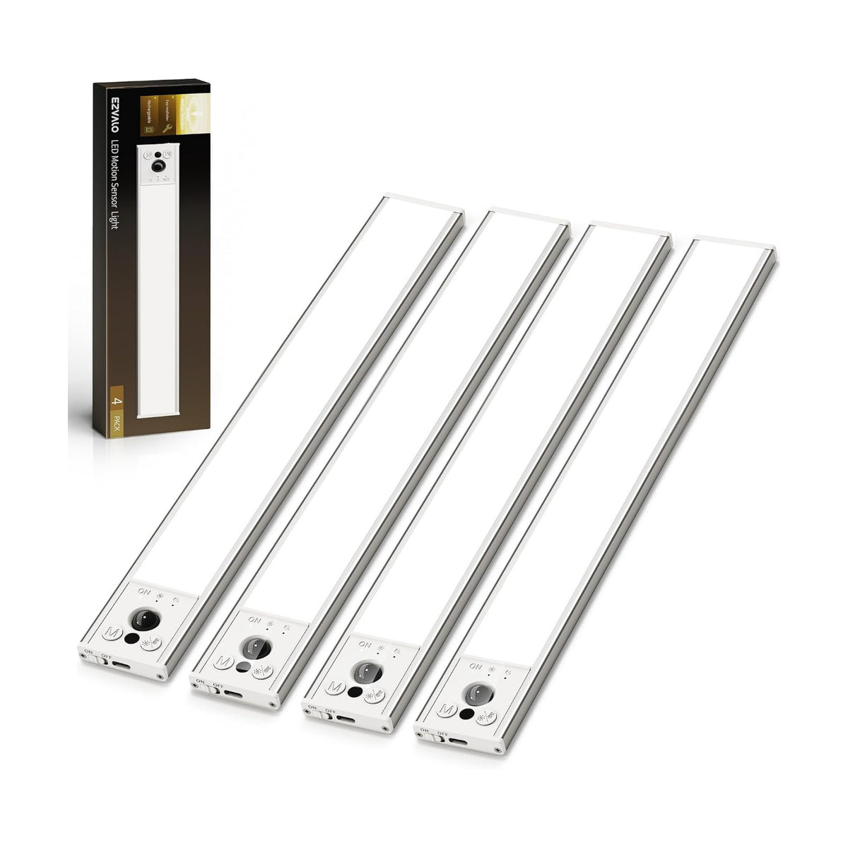 EZVALO 12-inch Under Cabinet Lighting, 3200mAh Rechargeable Motion Sensor Light Indoor, with Dimmable & 3 Color Temps