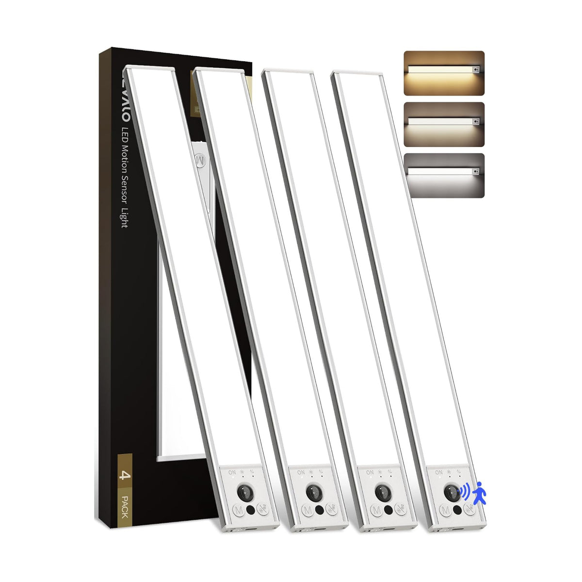 EZVALO 16.5-inch Under Counter Lights., Motion Sensor Under Cabinet Lights | 4-Pack, 4000mAh Rechargeable Battery
