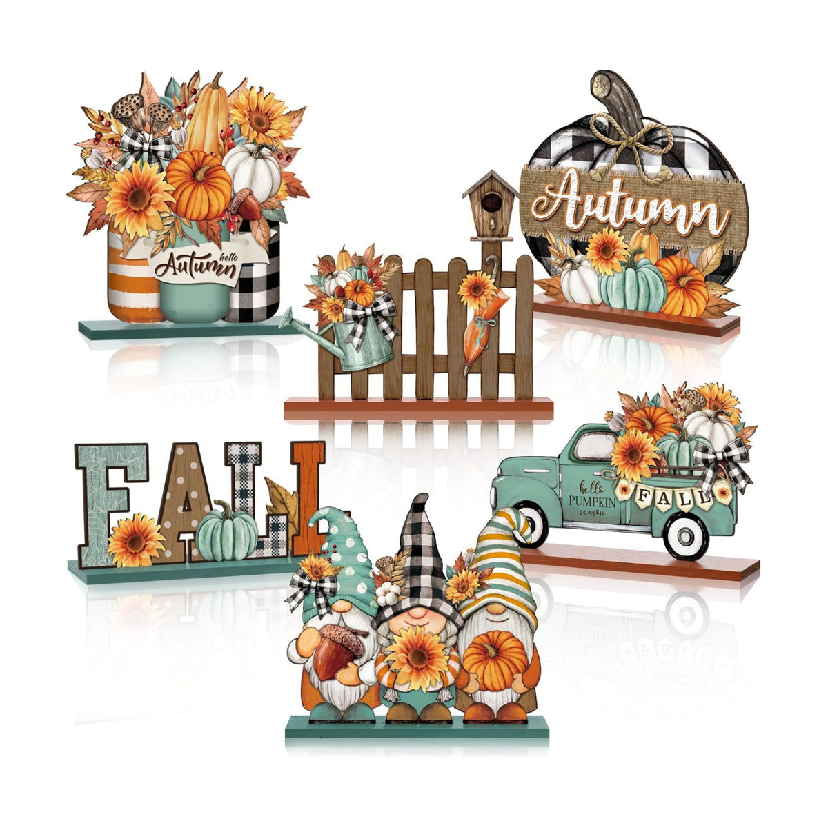 Wenqik 6 Pcs Fall Decor for Home Autumn Wooden Table Decorations Farmhouse