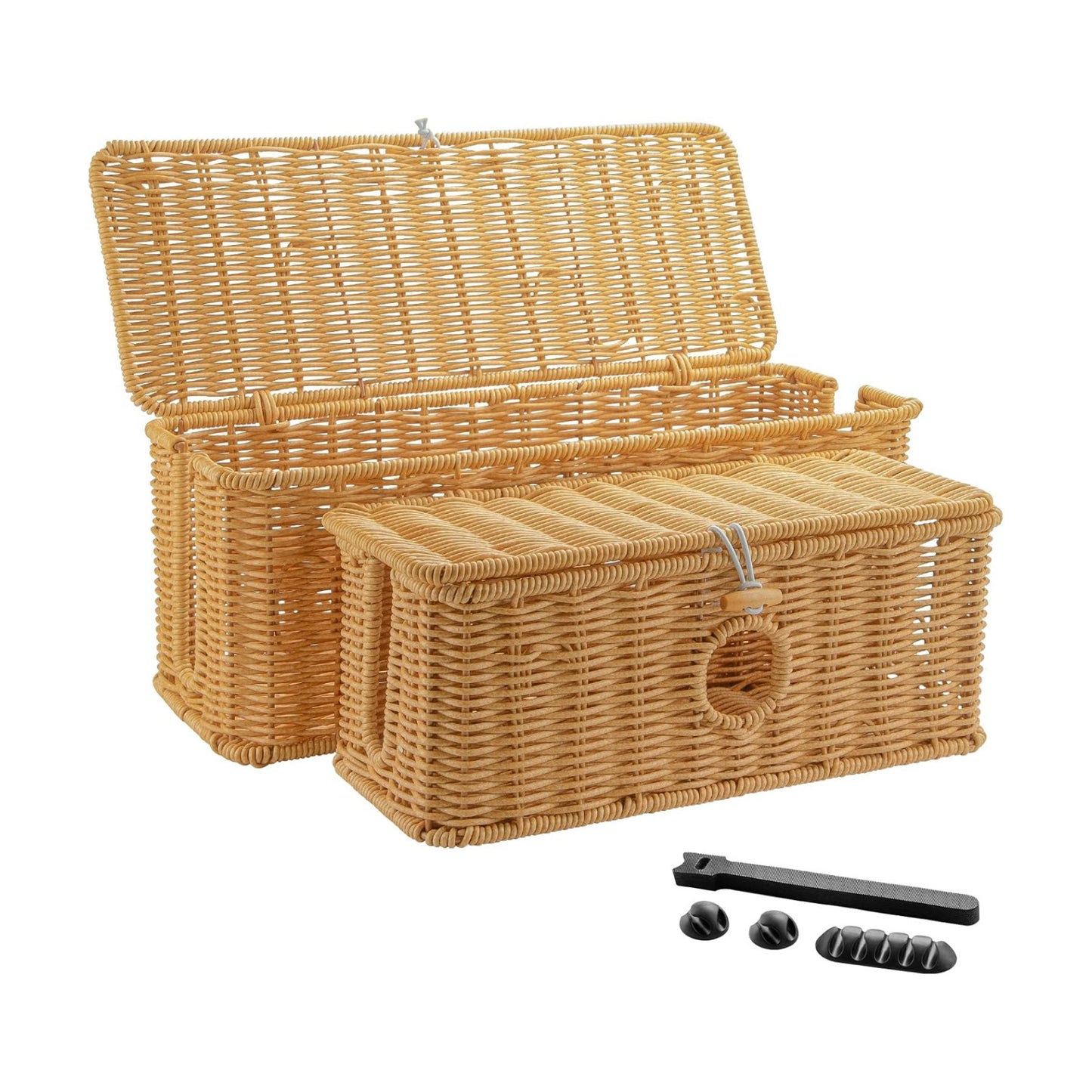 Handmade Cable Management Boxes Rattan Cable Organizer Large & Medium Cord Hider / Set of 2