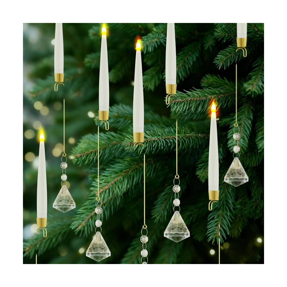 JOIONE Christmas Tree Candles, 10 Pack Crystal Diamond Tree Hanging Decor | Battery Operated, Remote Control, Crystal