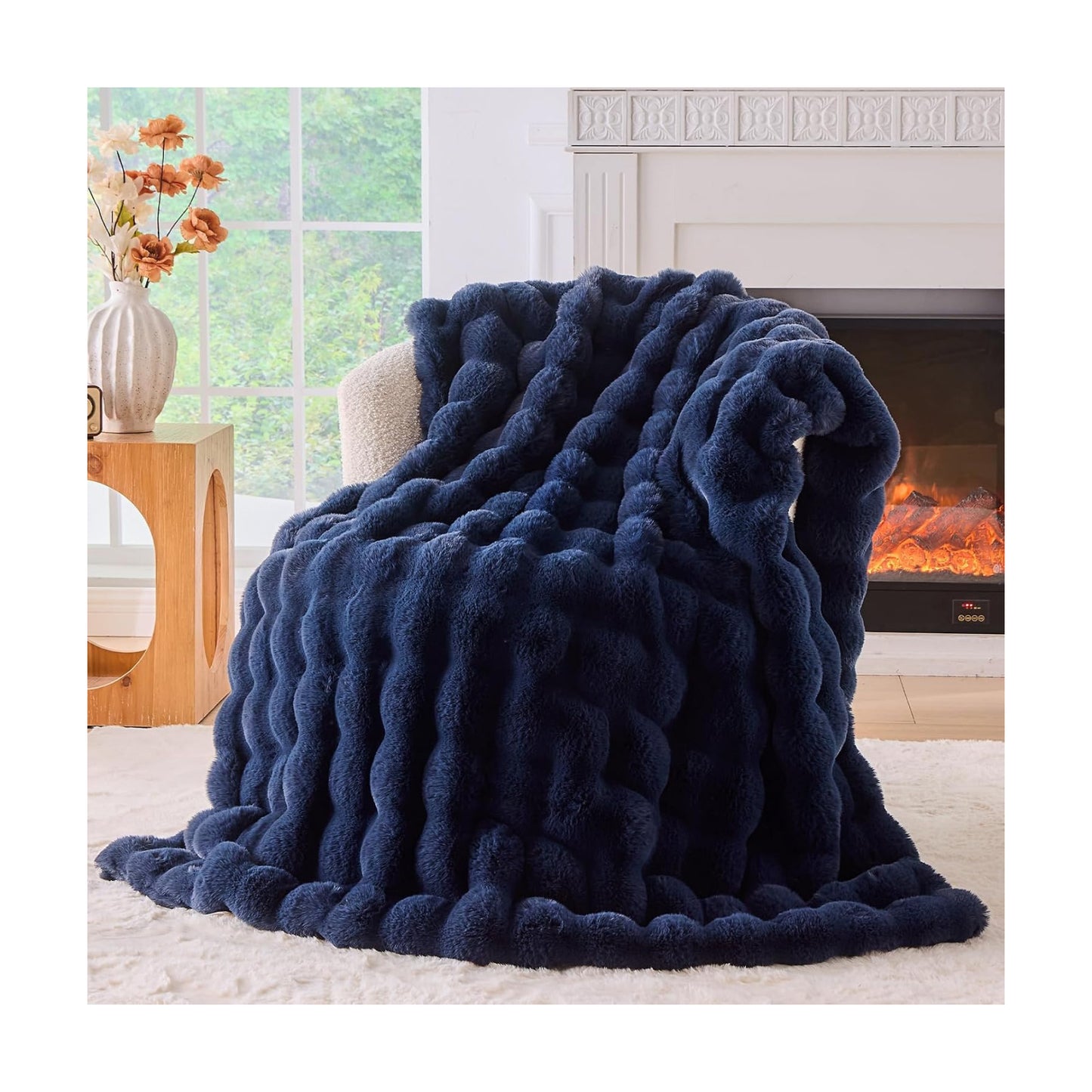 BENVWE Fluffy Faux Fur Throw Blanket for Couch, Soft Plush Thick Cozy Fuzzy Luxury Minky Bubble Blanket for Home Living