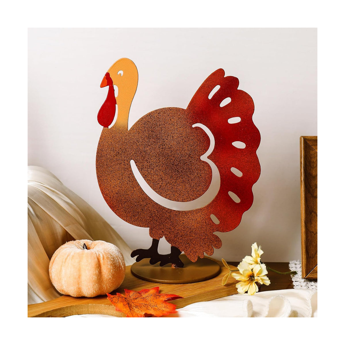 Wesiti Thanksgiving Turkey Decor Metal Standing Statue Tabletop Centerpiece