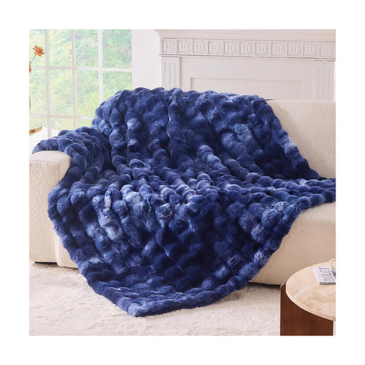 BENVWE Fluffy Faux Fur Throw Blanket for Couch, Soft Plush Thick Cozy Fuzzy Luxury Minky Bubble Blanket for Home Living