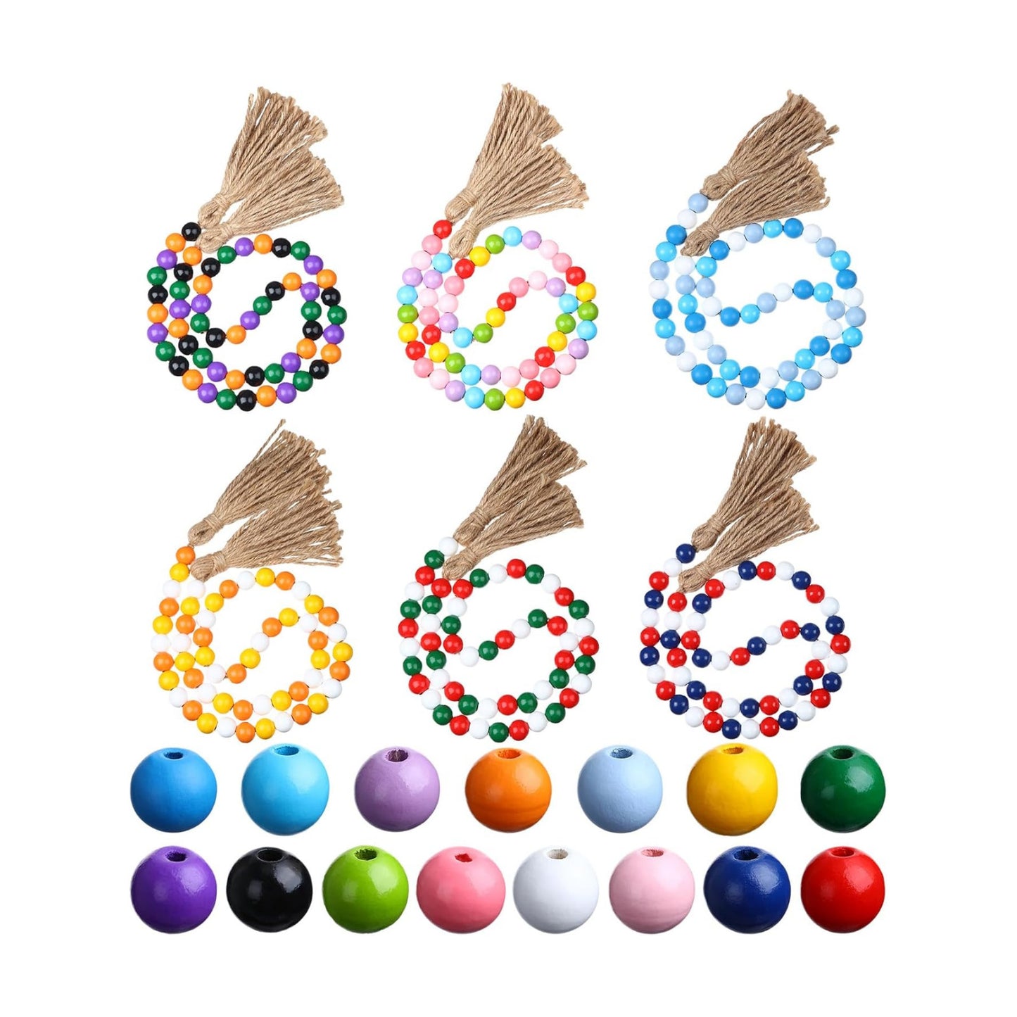 Seasonal Wooden Bead Garland / 3.3 ft / Set of 6