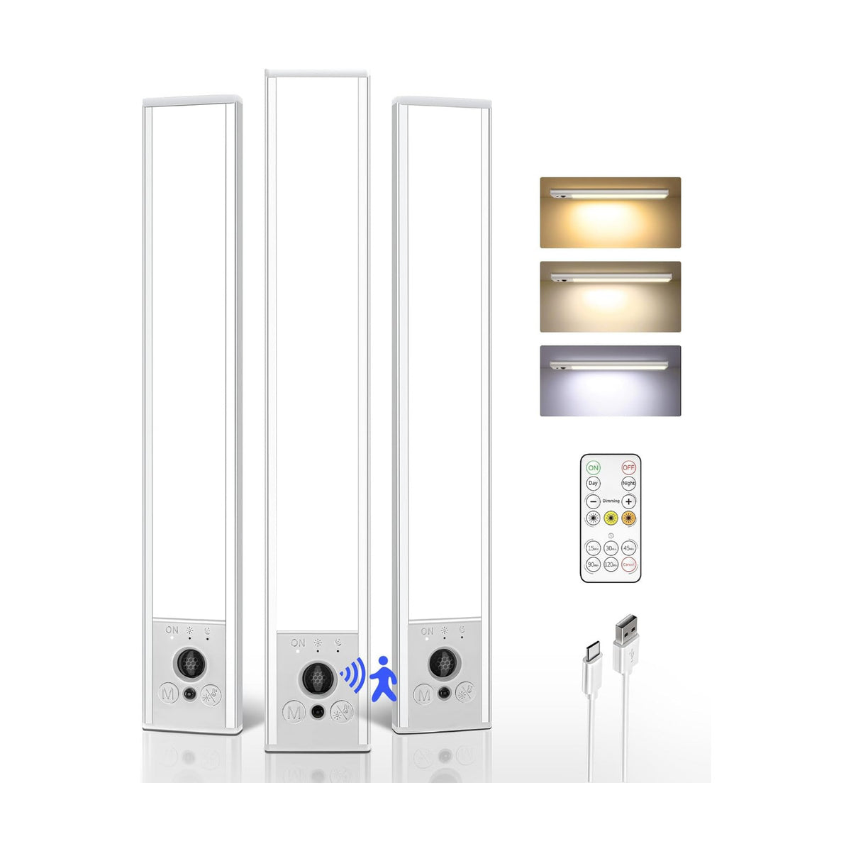 EZVALO 3-Pack 10inch Under Cabinet Lighting with Remote, 2400mAh Rechargeable Motion Sensor Lights, Magnetic Dimmable