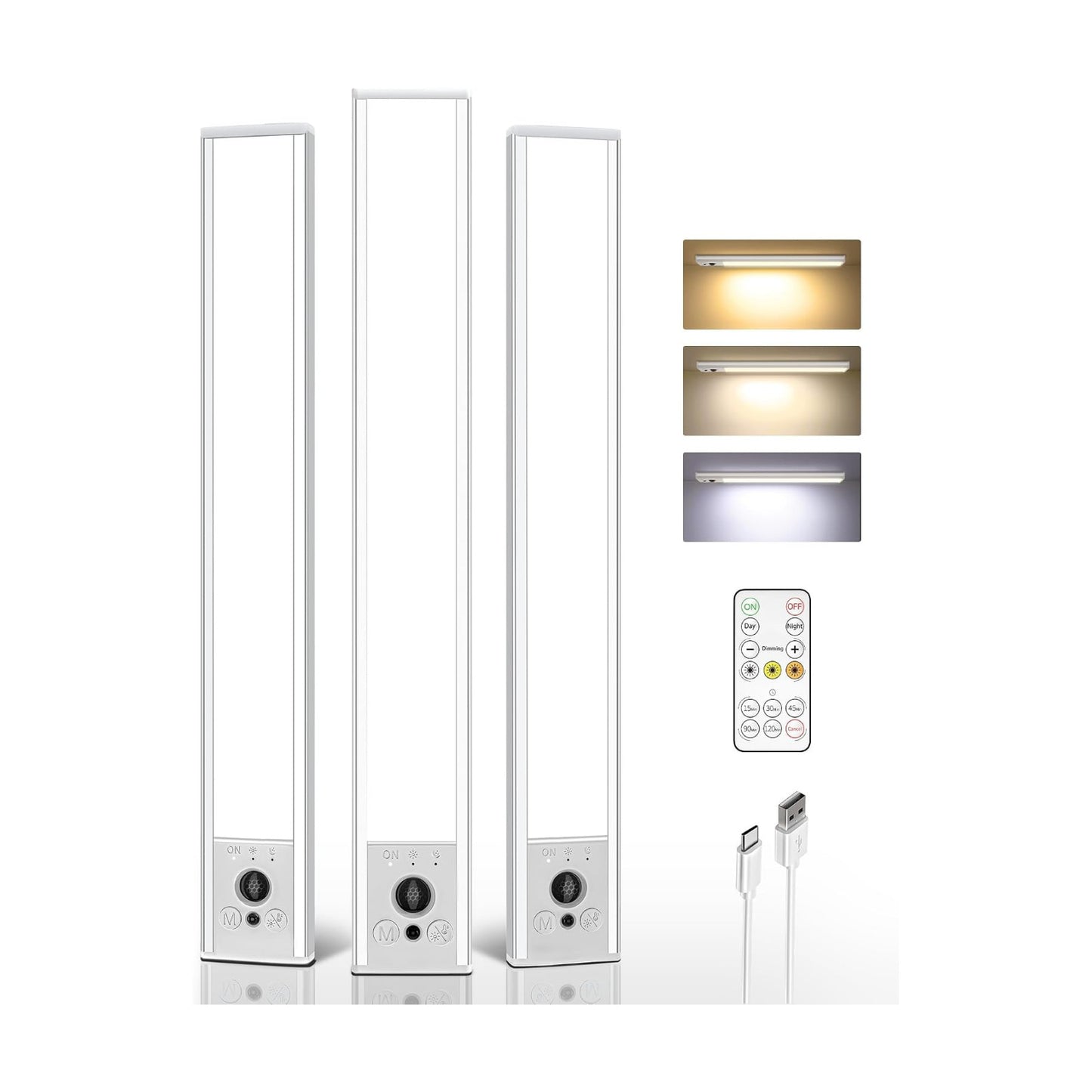 EZVALO 3-Pack 16.5inch Under Cabinet Lighting with Remote, 4000mAh Rechargeable Motion Sensor Lights, Magnetic Dimmable
