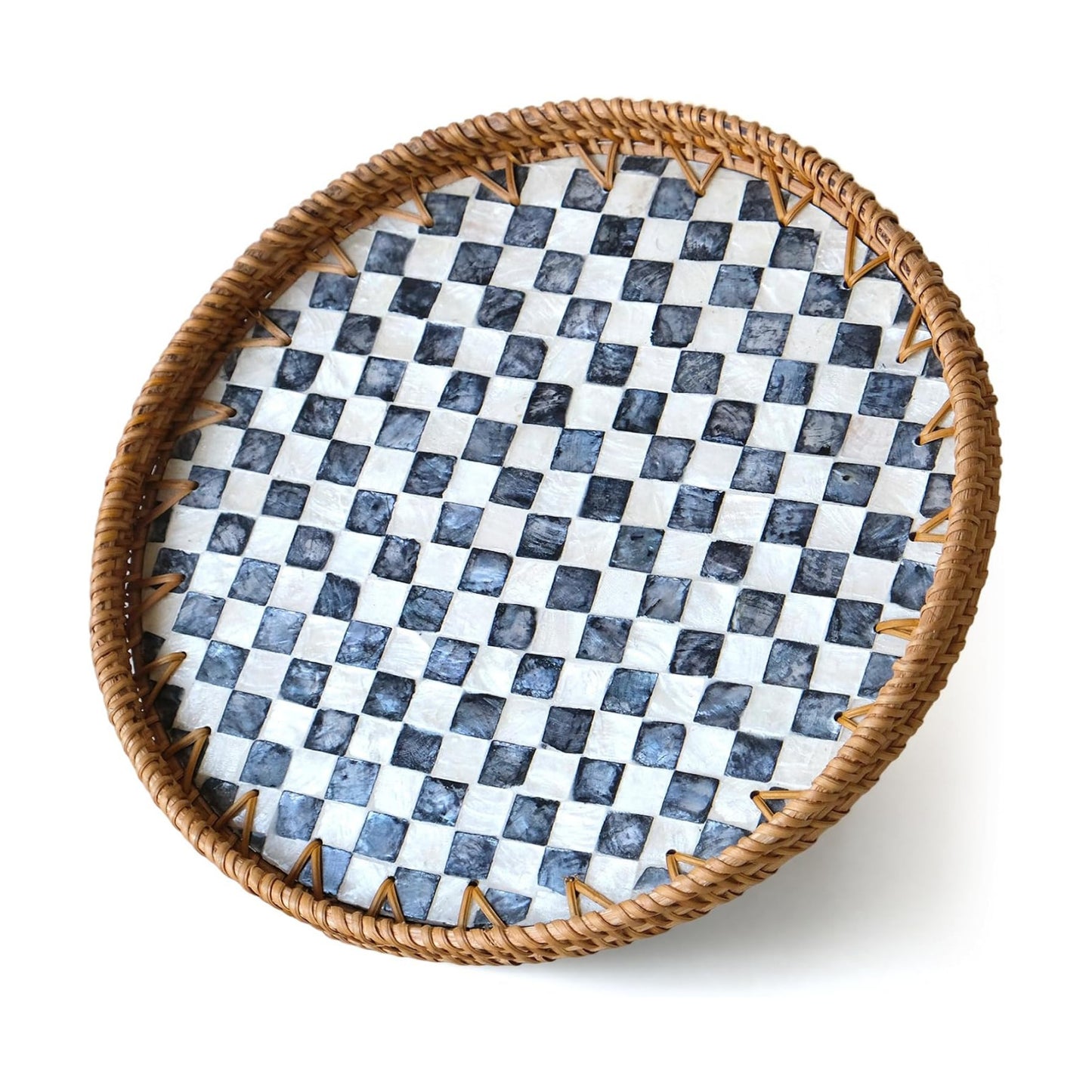 Round Rattan Tray / Checkerboard / Set of 12