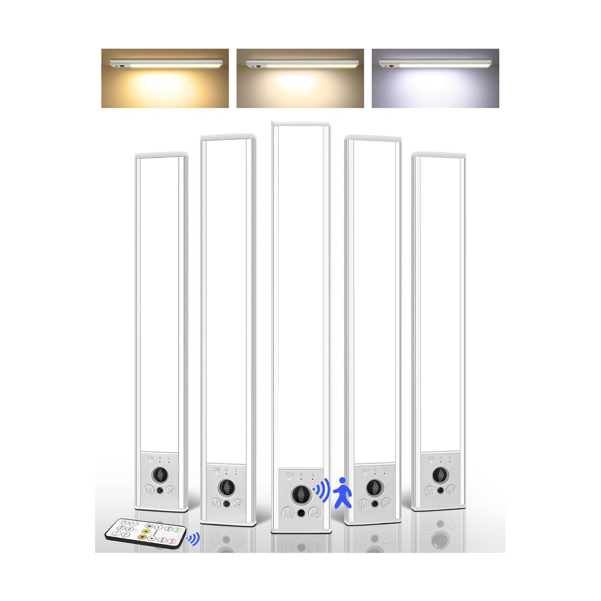 EZVALO 5-Pack Under Cabinet Lighting, 3300mAh Rechargeable Motion Sensor Light, 12inch Magnetic Closet Lights with