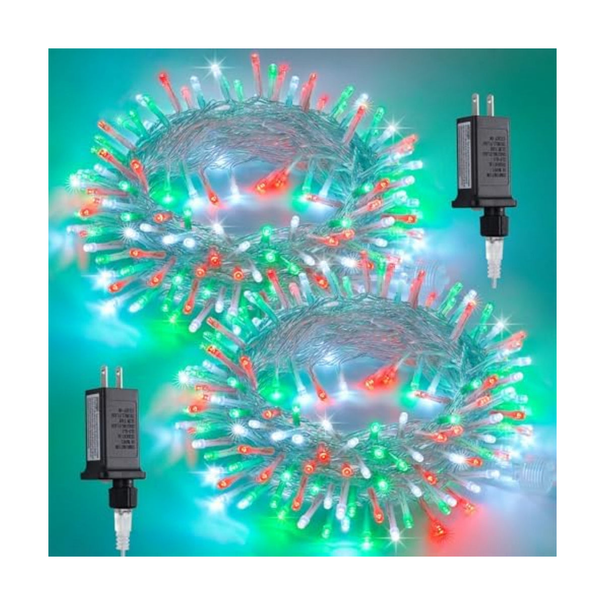 JMEXSUSS 2 Pack 100 LED Red White and Green Christmas Lights