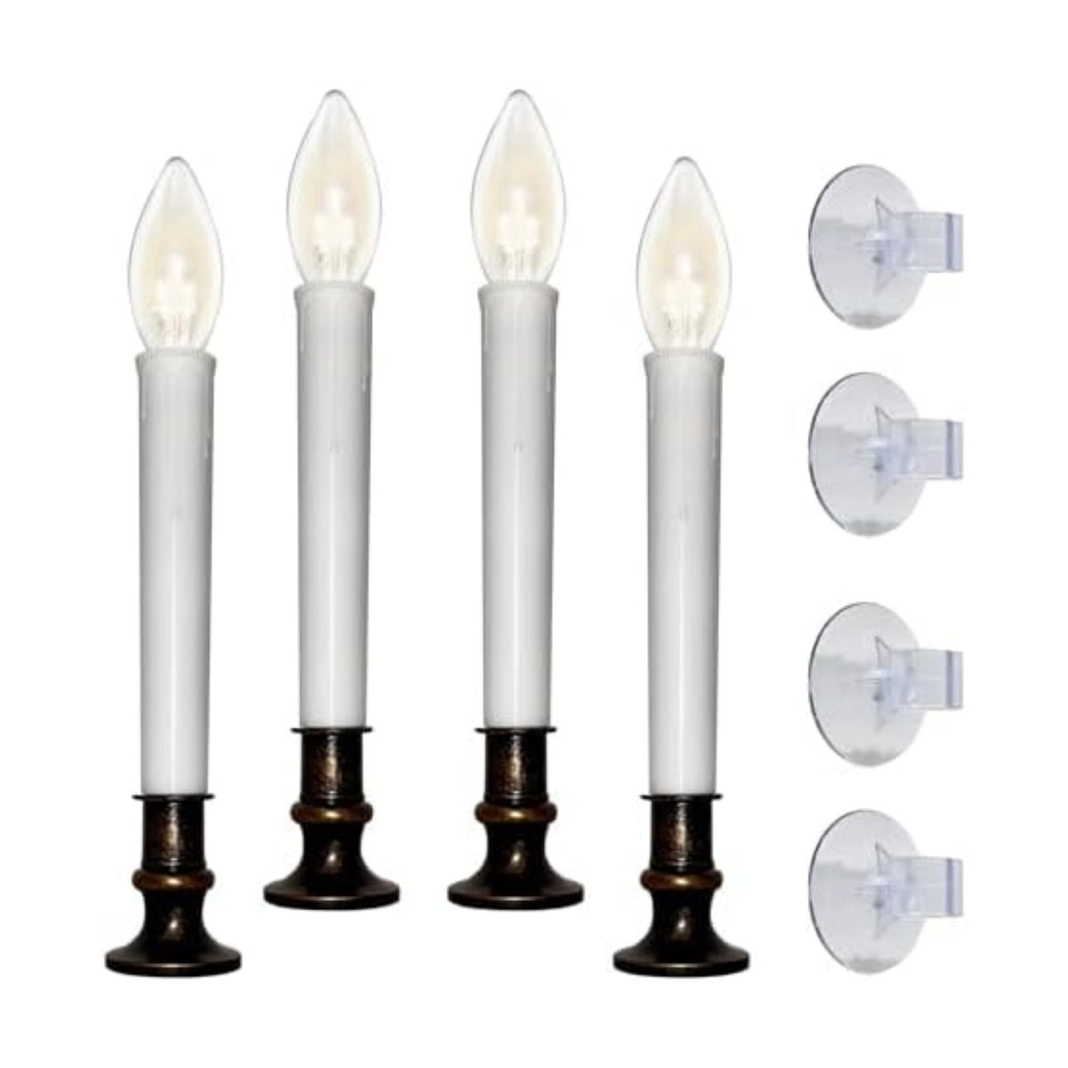 4 Pack Christmas Window Candles Battery Operated with Timer Suction Cup, Flameless LED Christmas Candles Lights with C26 3V Ultra-Bright LED Bulbs for Indoor Dining Table Mantels Xmas Decor
