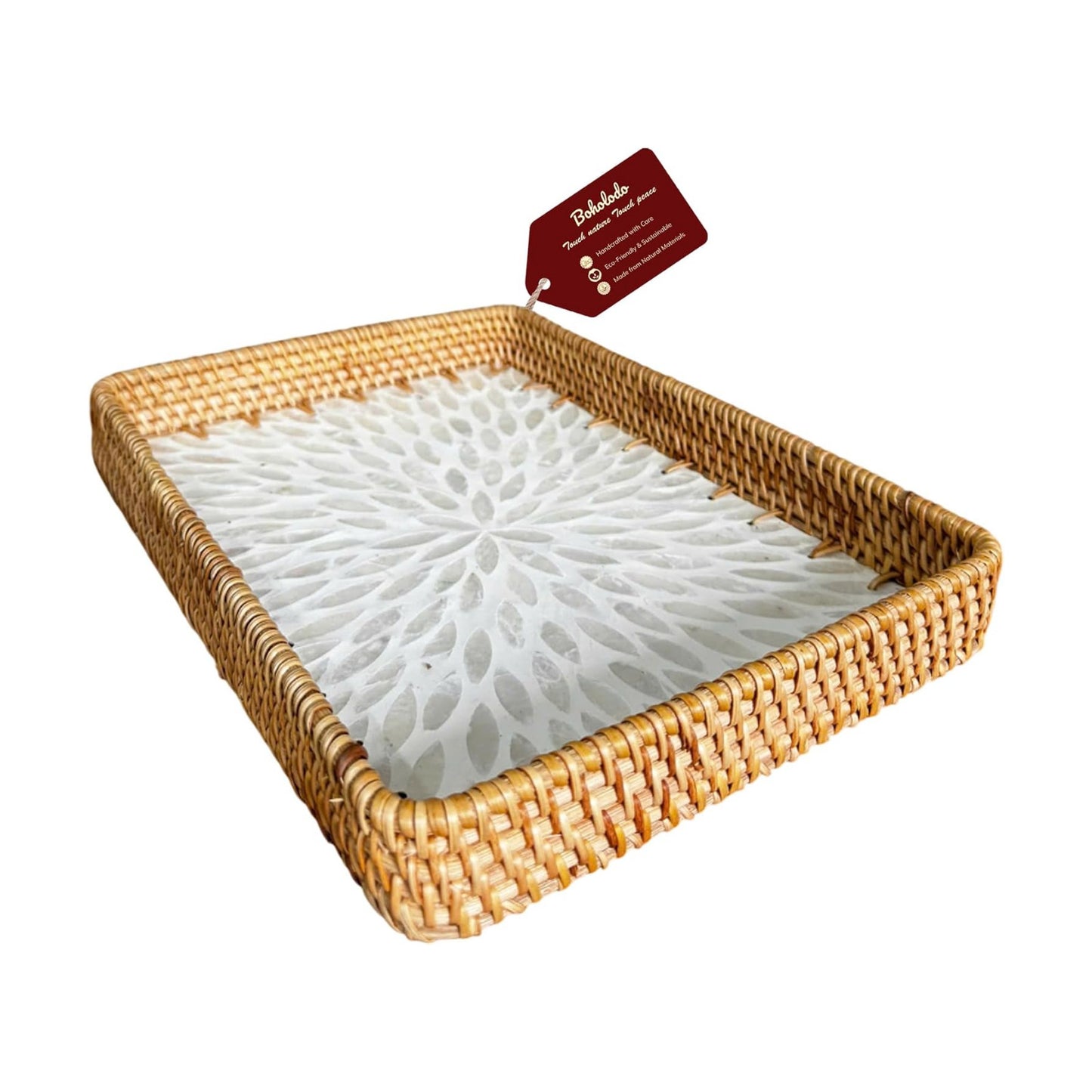 Rattan Rectangle Tray / White 11.8