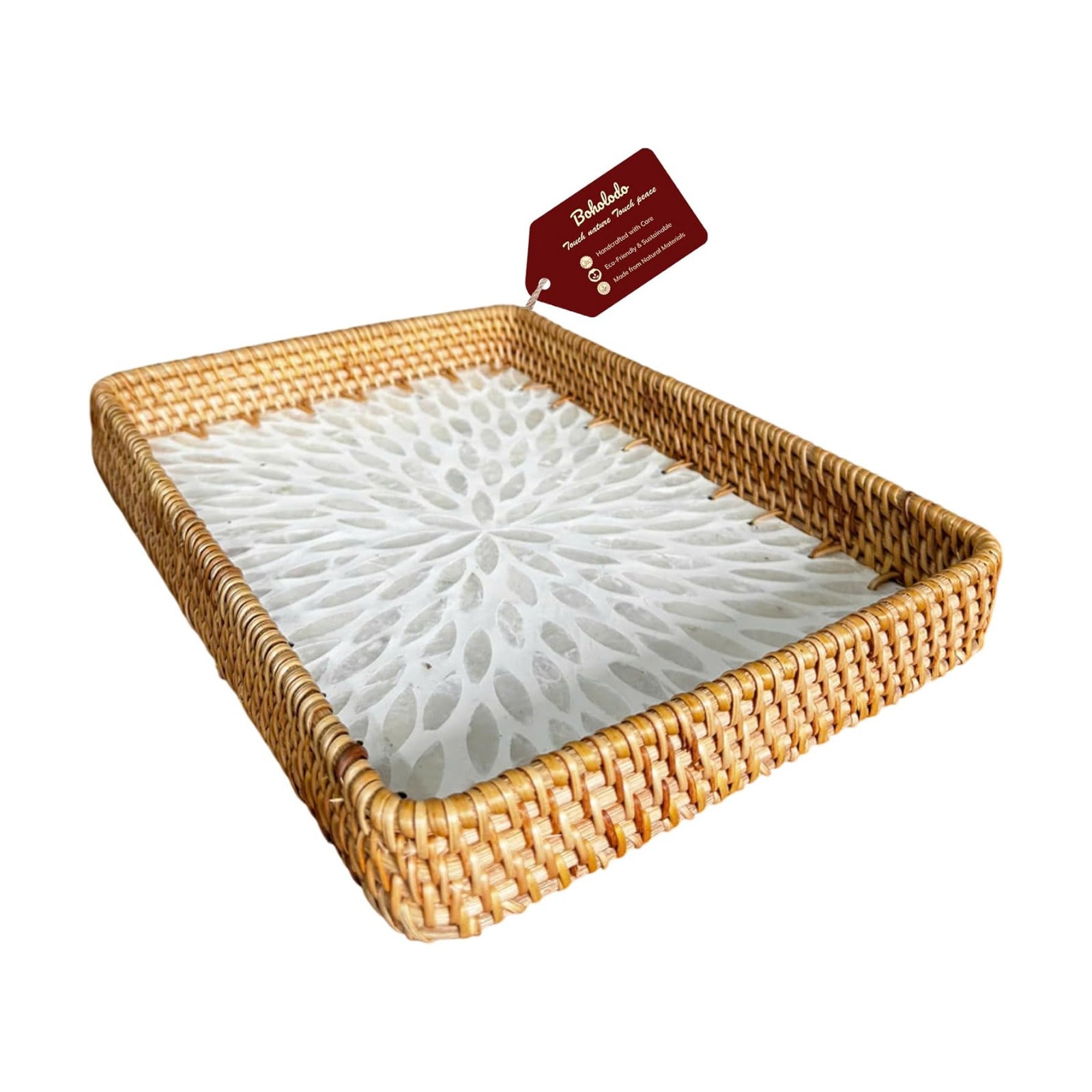 Rattan Rectangle Tray / White 11.8