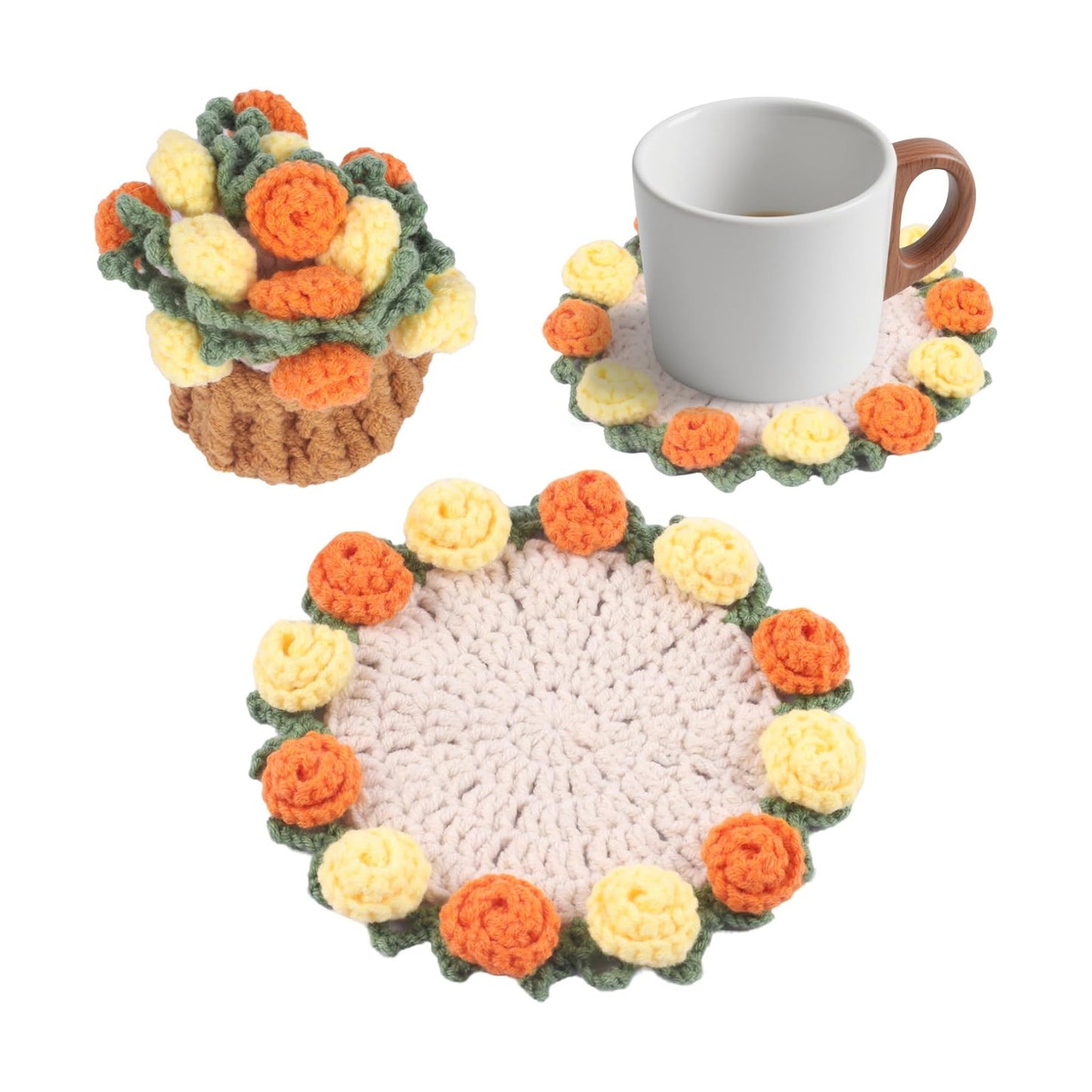Mini Basket -Boho Floral Coasters / Yellow
