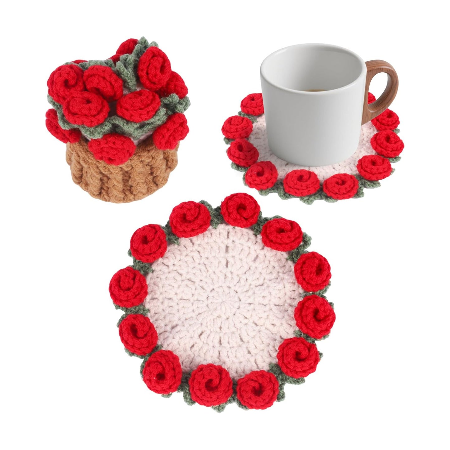Mini Basket -Boho Floral Coasters / Red