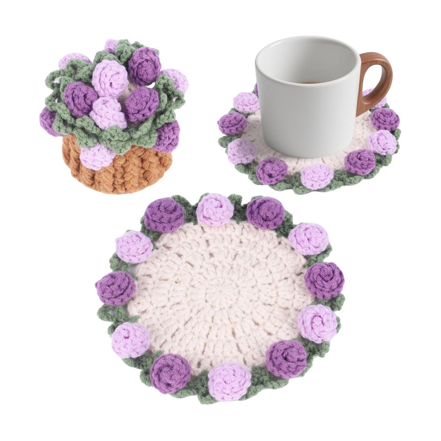 Mini Basket -Boho Floral Coasters / Purple