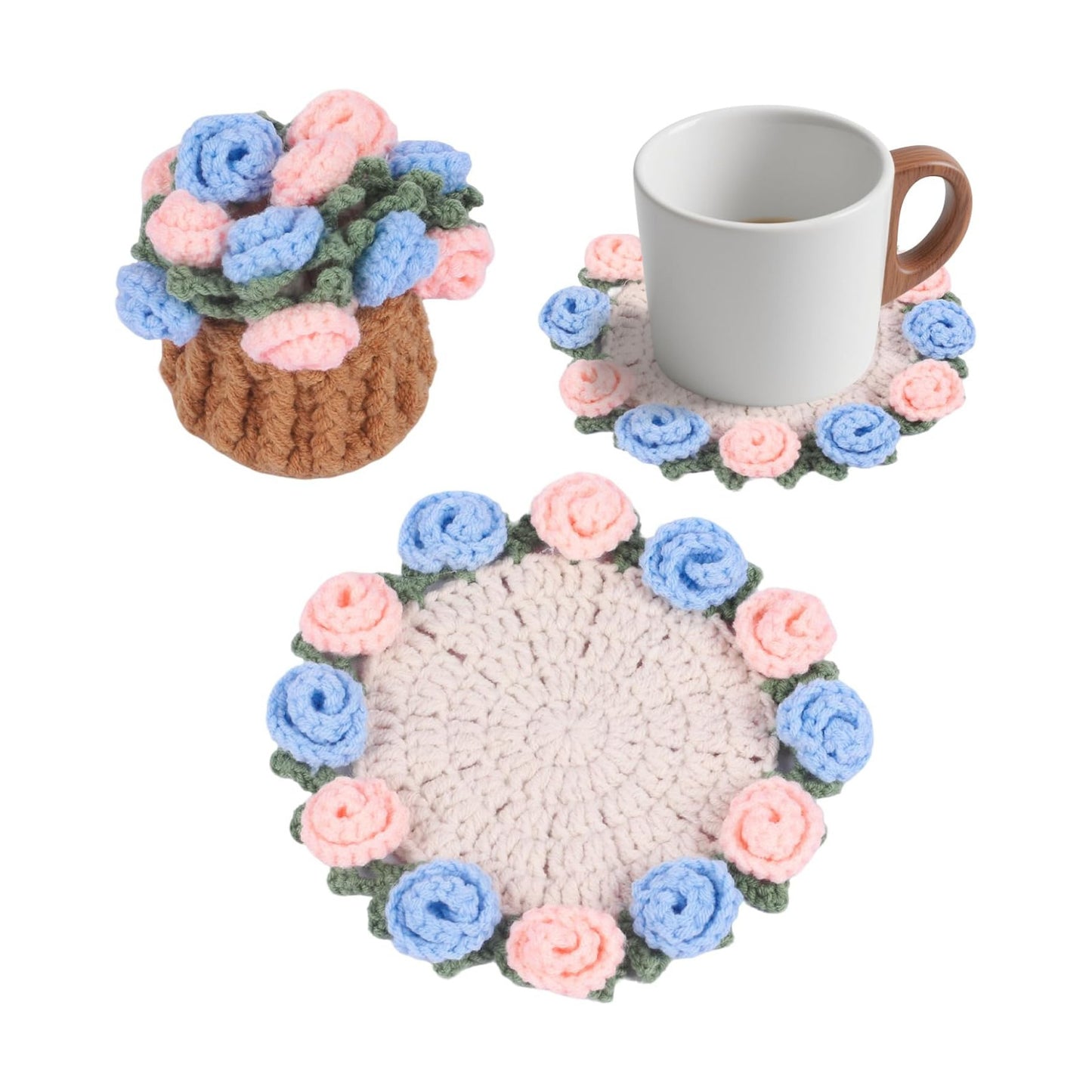 Mini Basket -Boho Floral Coasters / Blue