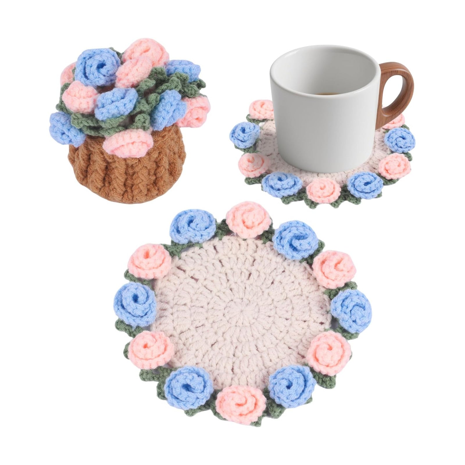 Mini Basket -Boho Floral Coasters / Blue