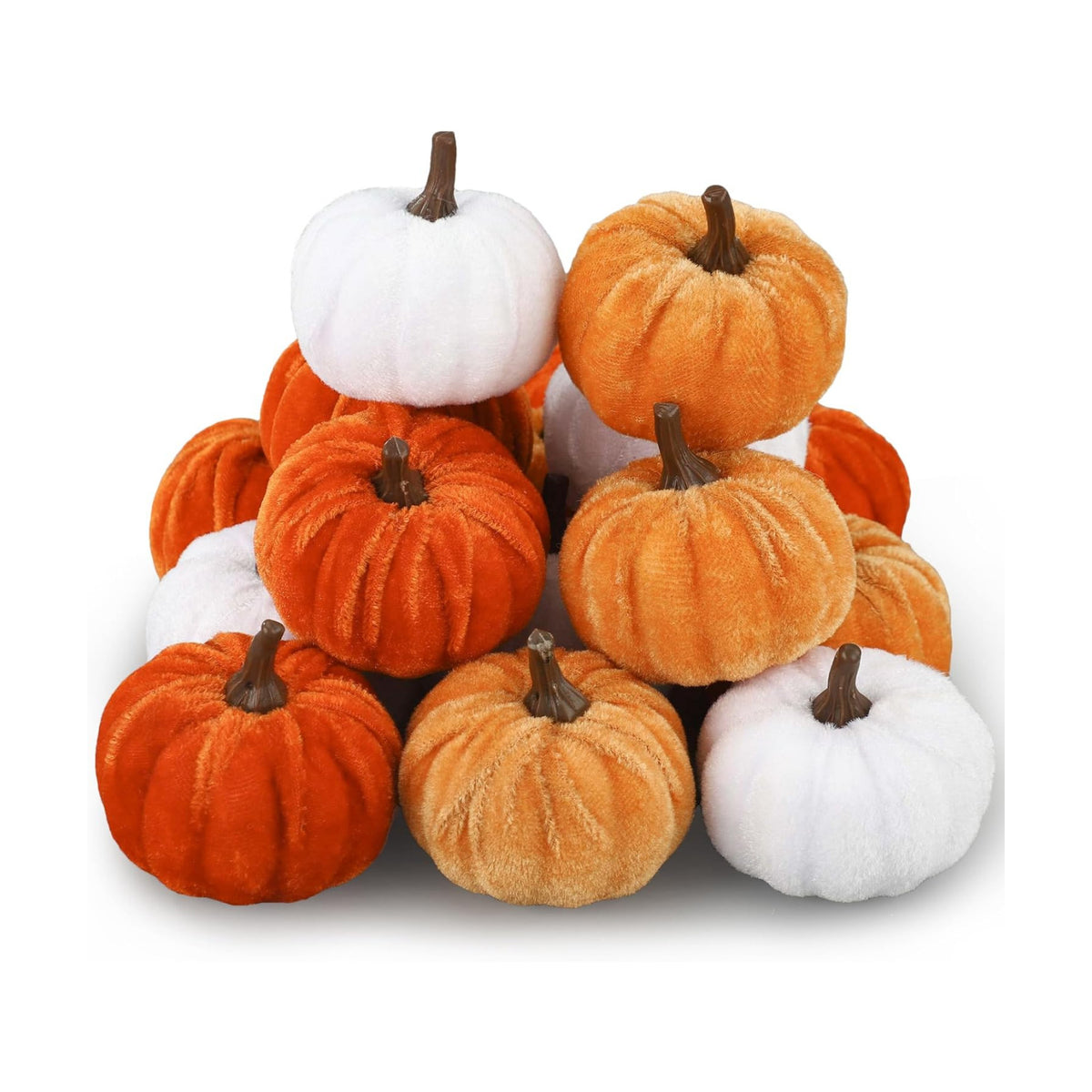 18 Pcs Fall Artificial Velvet Pumpkins Fake Fabric Pumpkin Faux Foam Pumpkins Orange Yellow White Artificial Pumpkin Decorations for Fall Harvest Thanksgiving Halloween Farmhouse Table Centerpiece