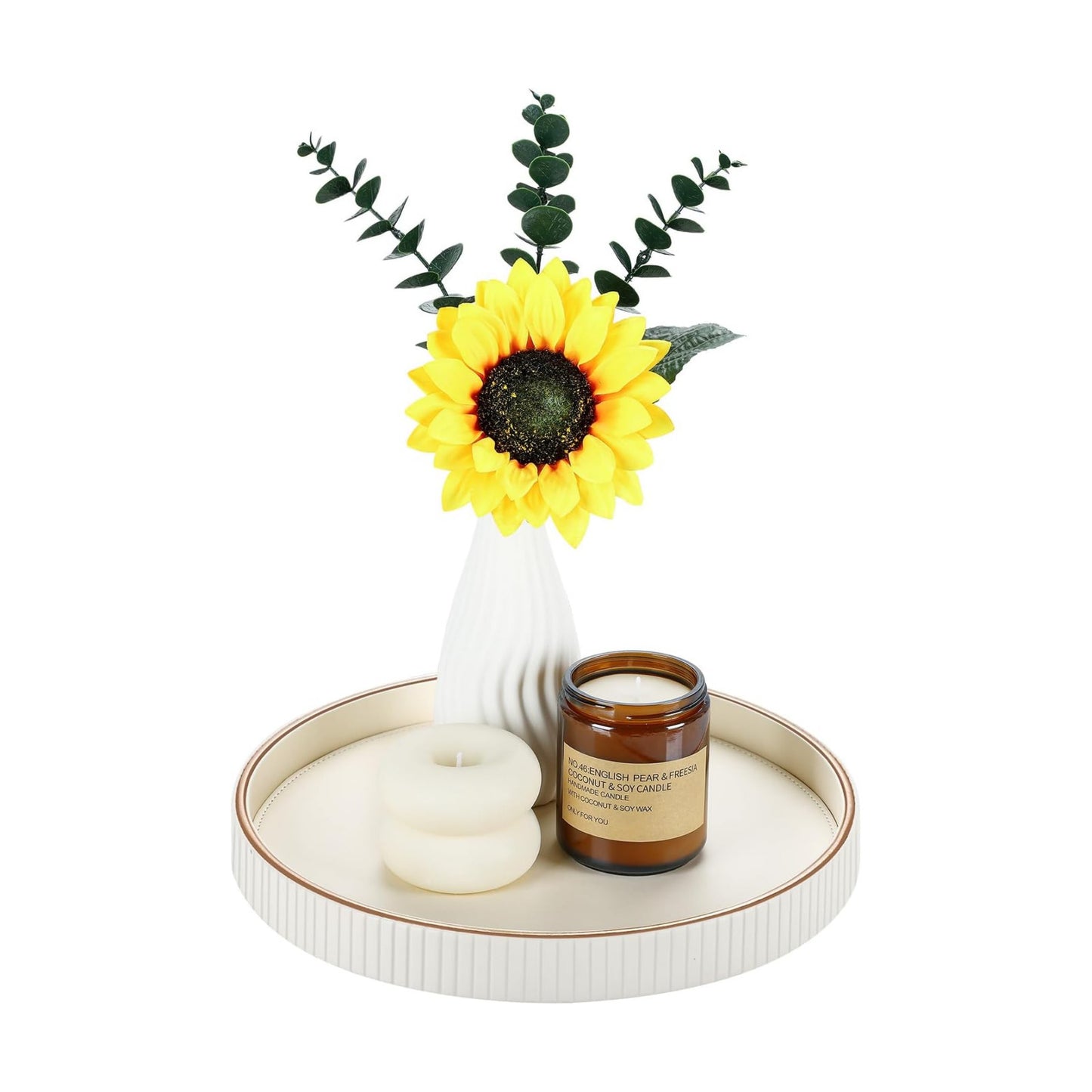 PU Leather Compact Table Tray / Cream White
