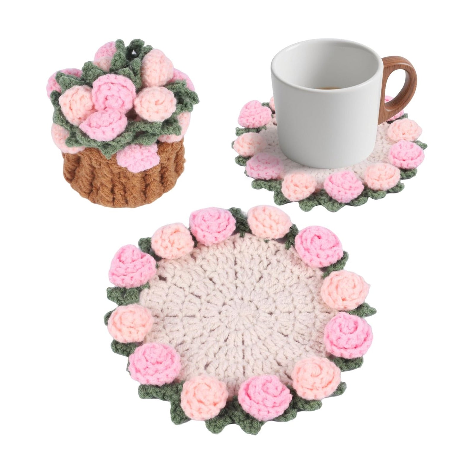 Mini Basket -Boho Floral Coasters / Pink