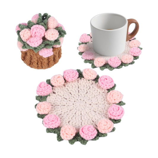 Mini Basket -Boho Floral Coasters / Pink