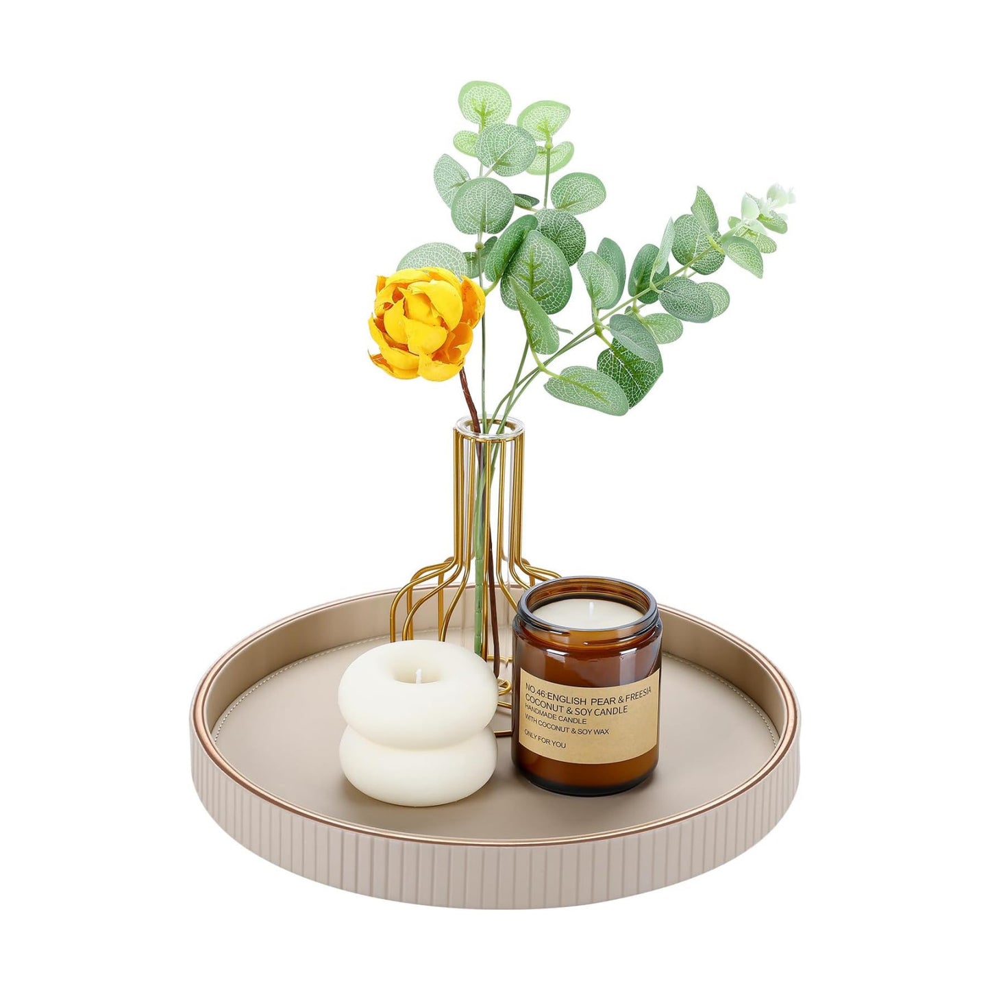 12" Round Decorative Tray / Beige